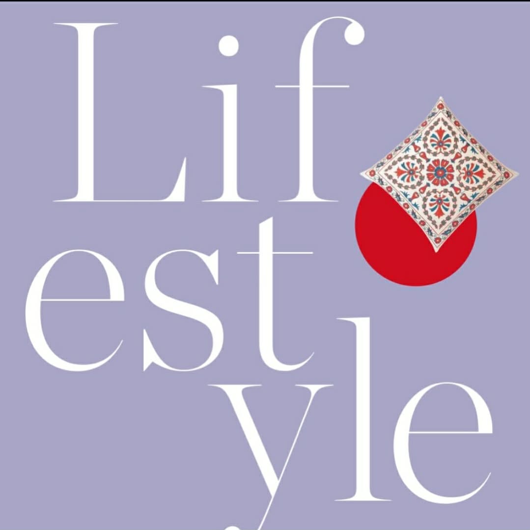Graphic lifestyle composition with decorative textile